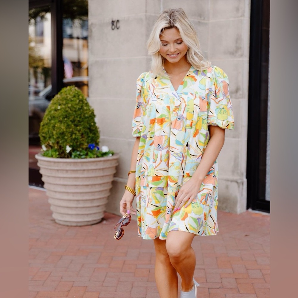 New! KARLIE JACKIE PUFF SLEEVE LINEN BLEND SUMMER RETRO DRESS SIZE LARGE